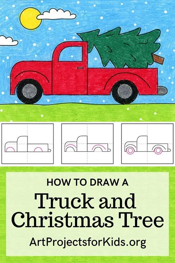 Easy how to draw a truck with a christmas tree tutorial