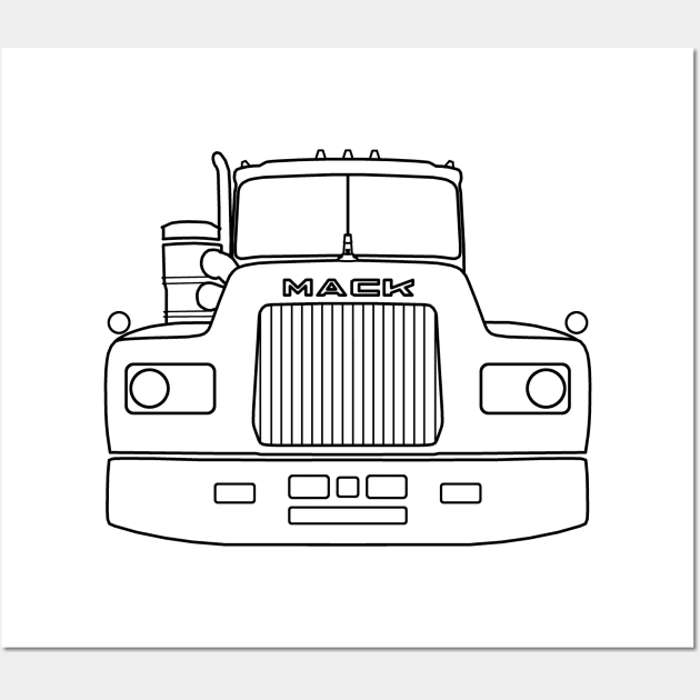 Classic american big rig semi truck outline graphic black