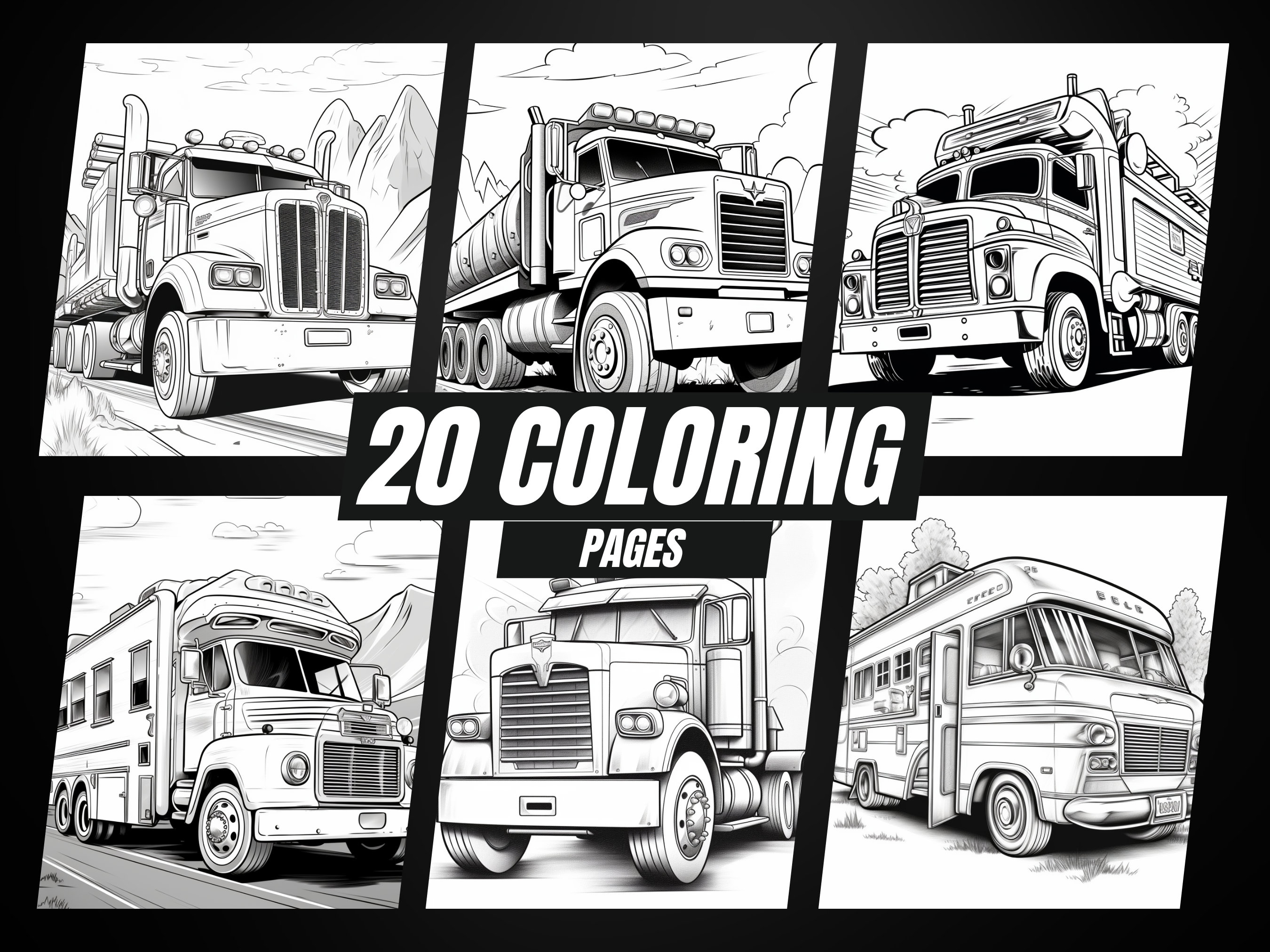 Printable trucks coloring pages coloring pages for kids coloring book for kids instant digital download printables instant download