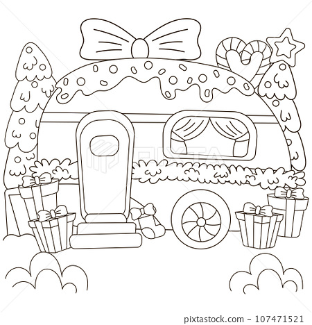 Christmas coloring page with camping vehicle