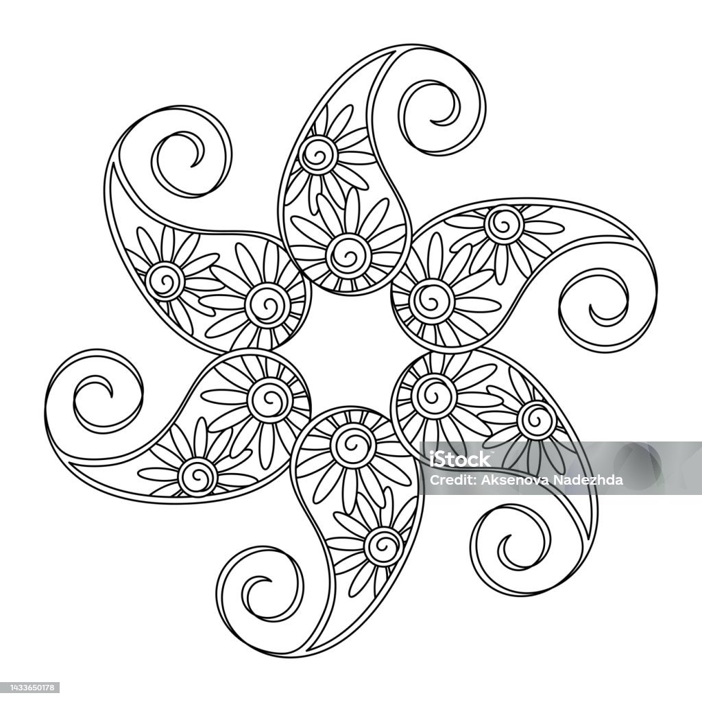 Paisley mandala coloring page stock illustration