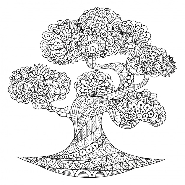 Premium vector tree zentangle style coloring page