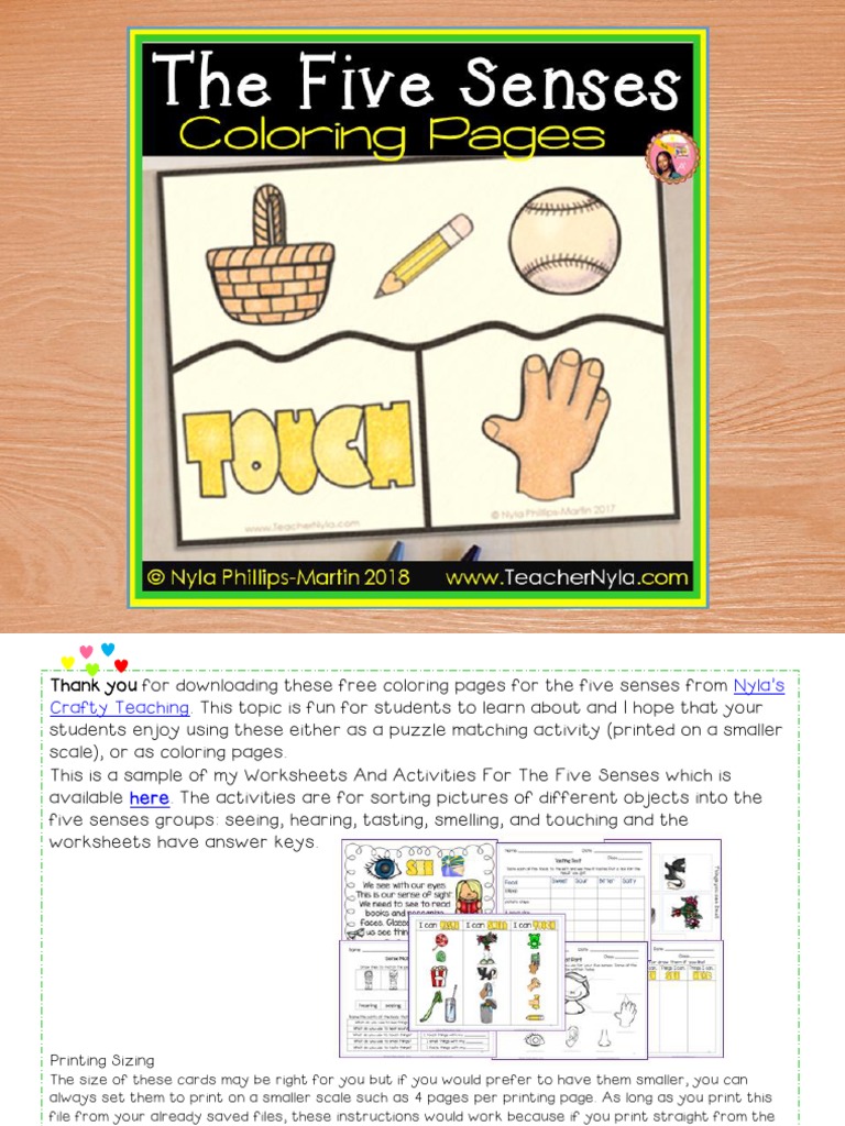 Free five senses puzzles and coloring pages pdf