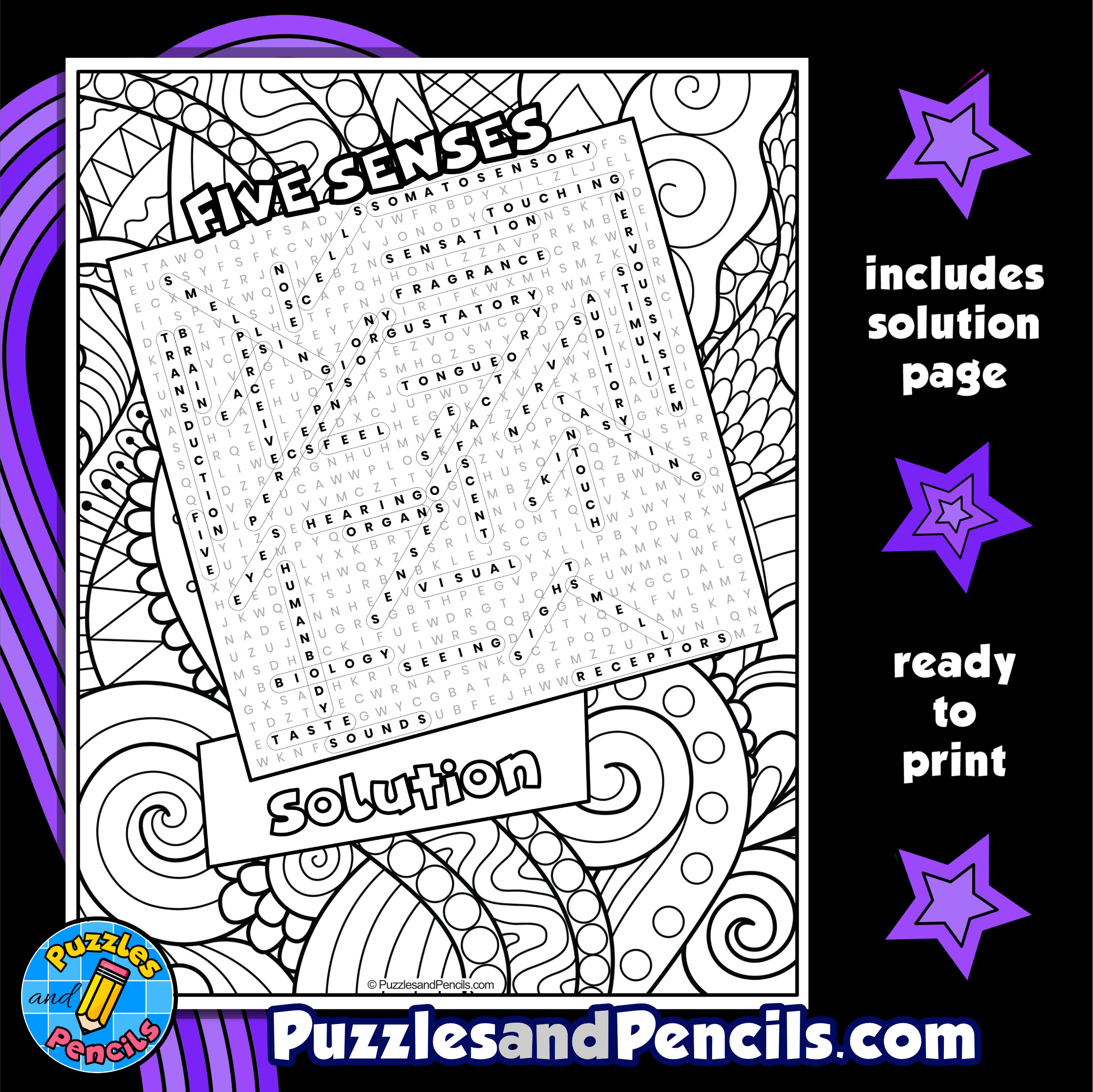 Five senses word search puzzle activity page human body wordsearch made by teachers