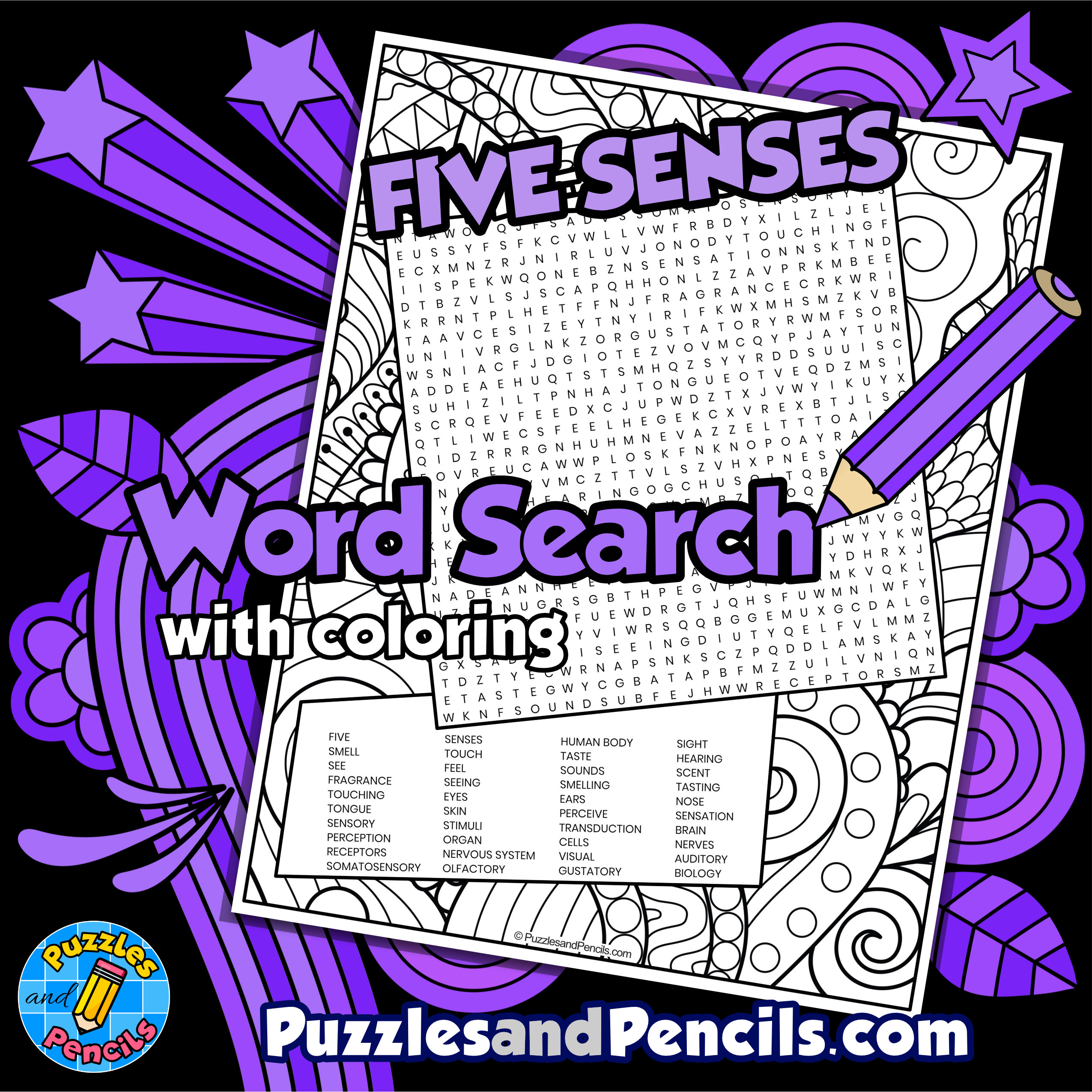 Five senses word search puzzle activity page human body wordsearch made by teachers