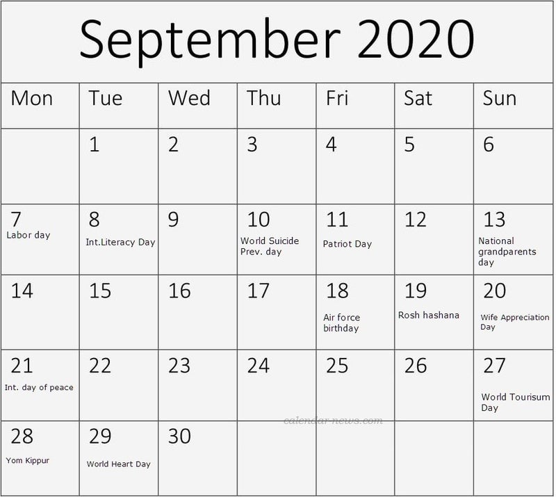 September calendar with holidaysïcalendarnews