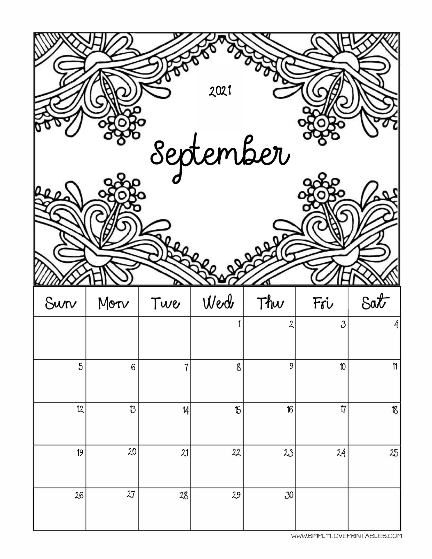 September coloring calendar archives