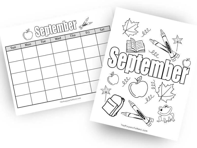 Free september coloring page and calendar for kids