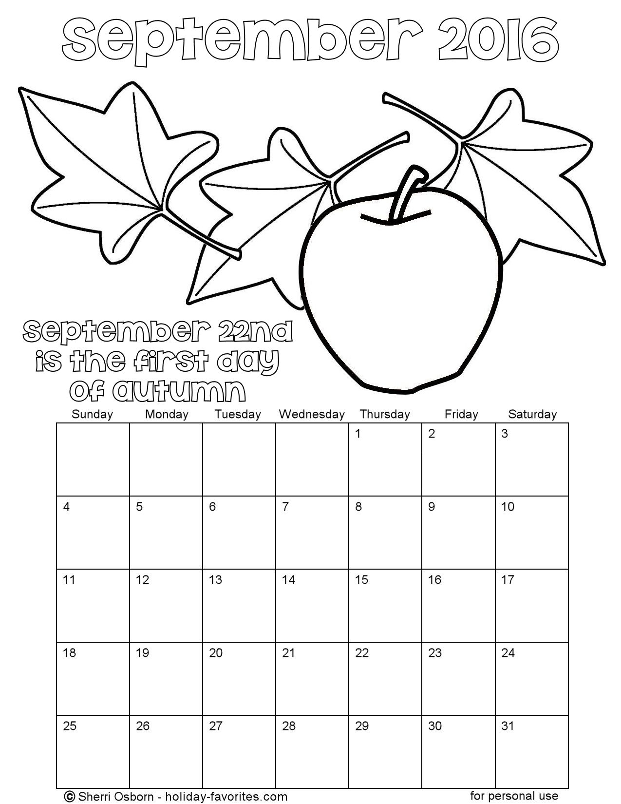 Printable september calendars holiday favorites