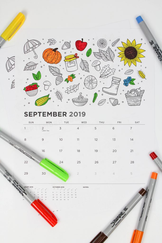 Printable september calendar coloring pages