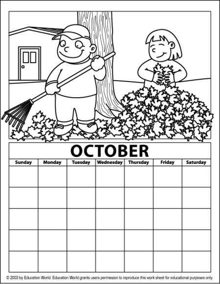 October coloring calendar education world