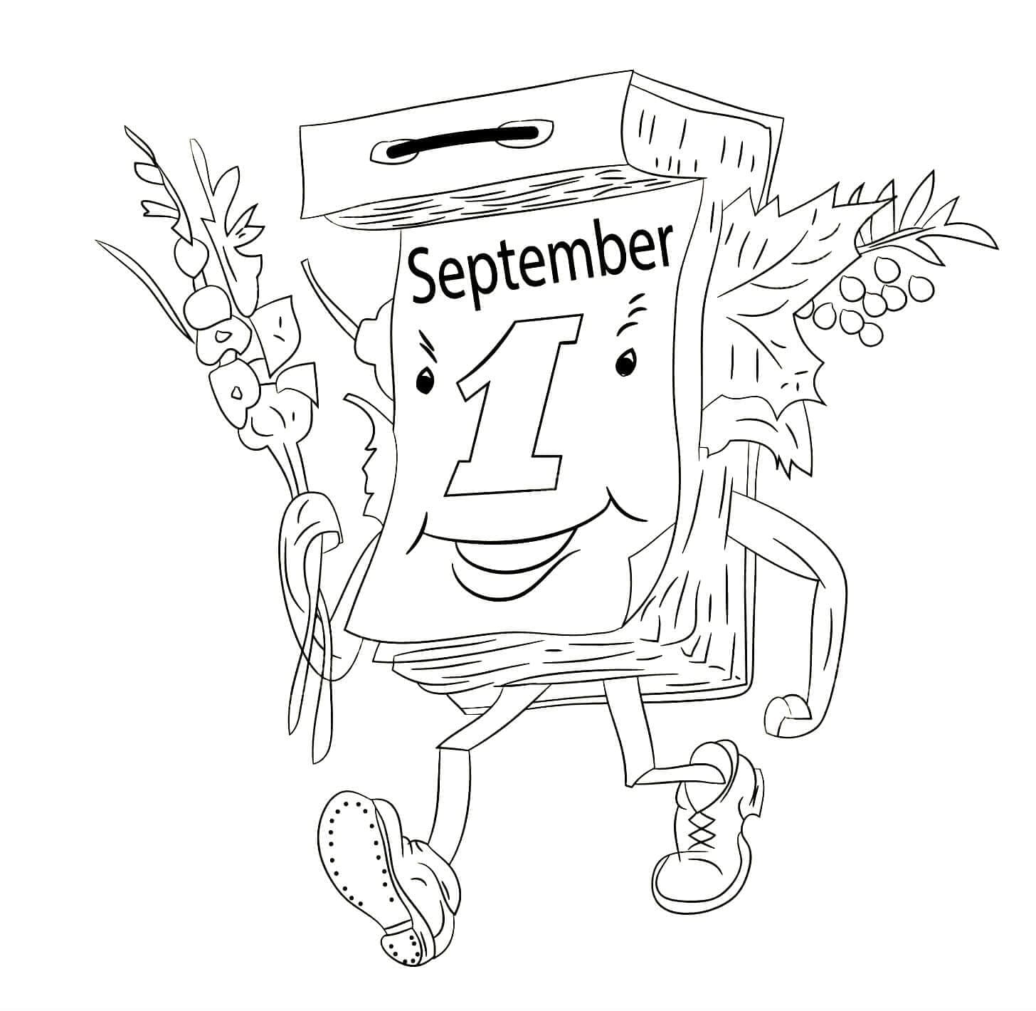 Cartoon september calendar coloring page