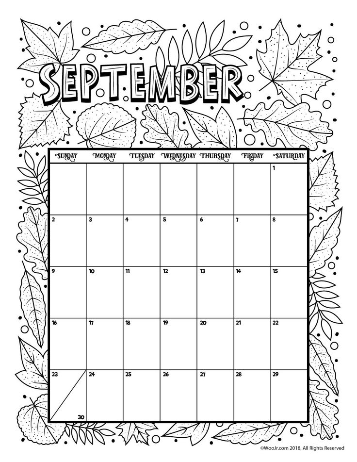 September coloring calendar page woo jr kids activities childrens publishing coloring calendar kids calendar print calendar