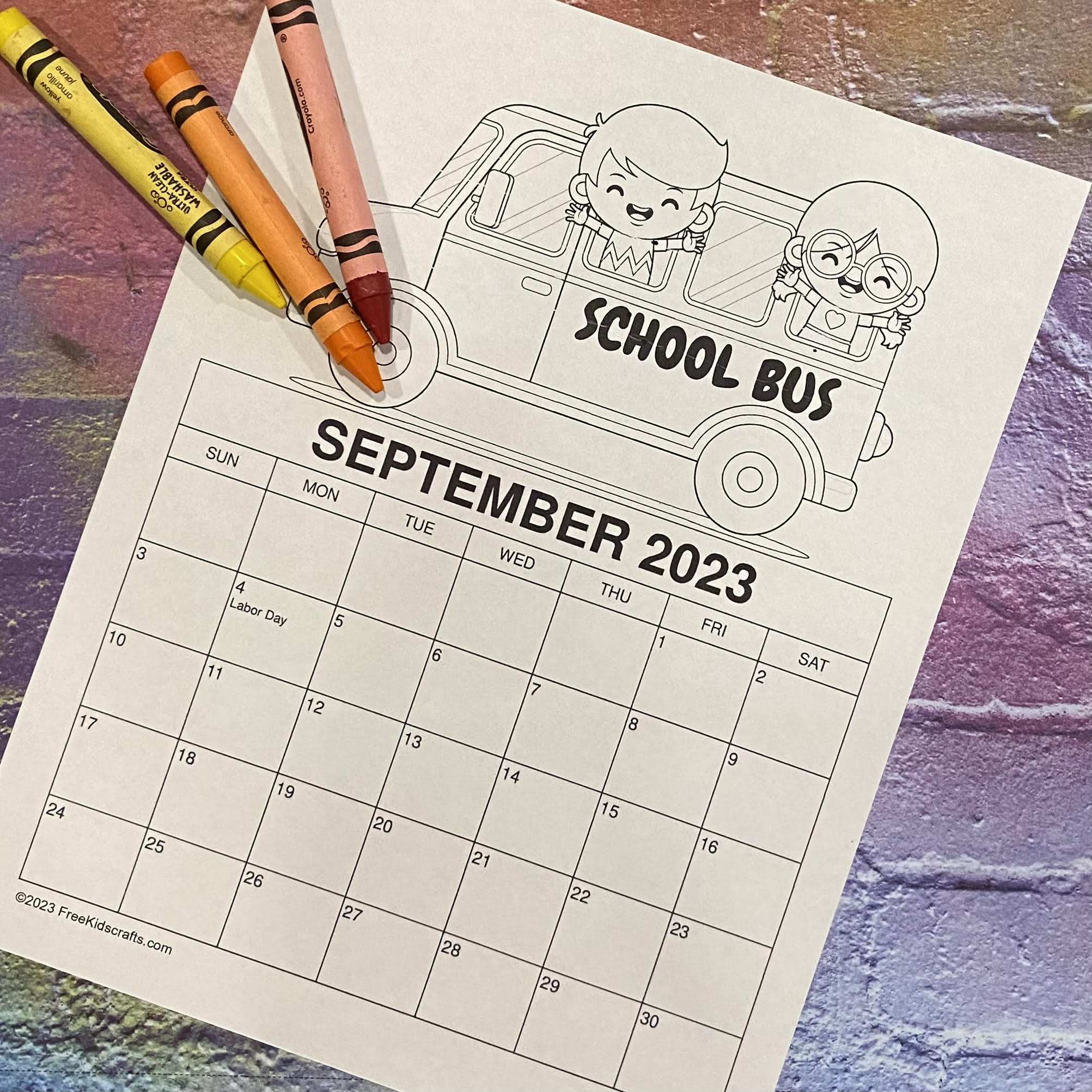 Printable september coloring calendar