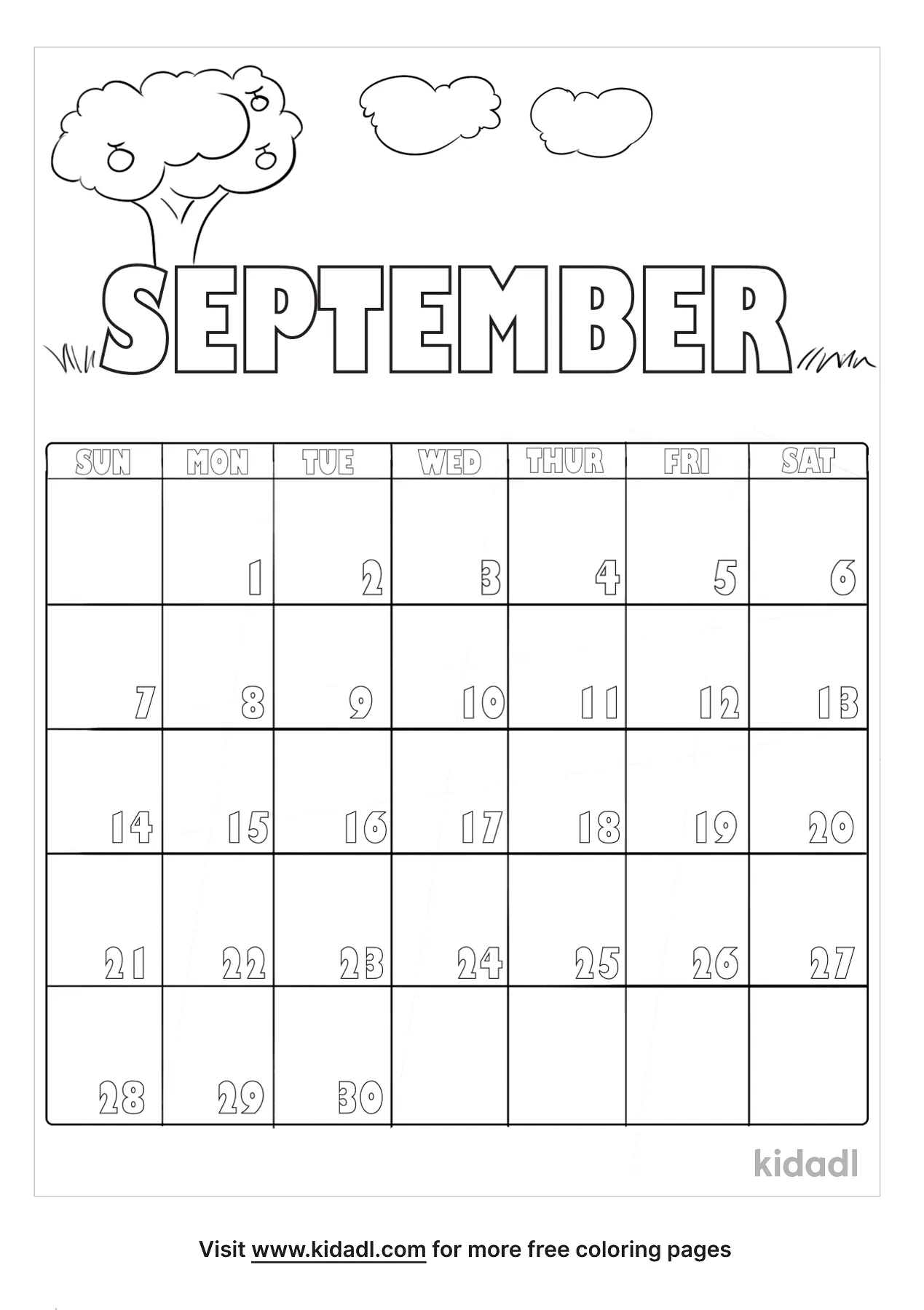 Free september calendar coloring page coloring page printables