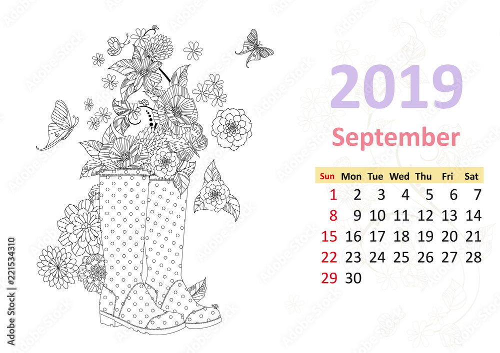 Happy coloring page calendar for september vector