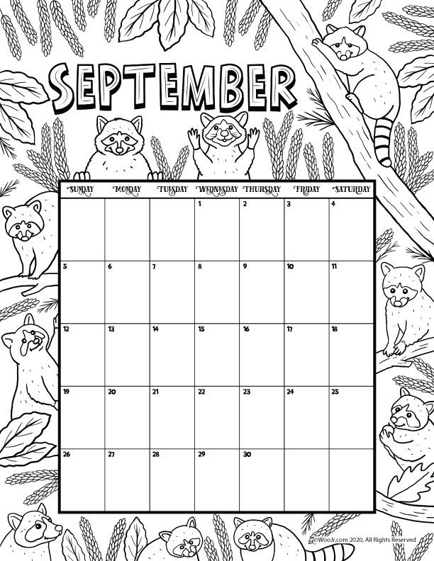 September printable calendar page woo jr kids activities childrens publishing printable calendar pages coloring calendar kids calendar