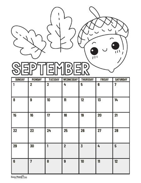 Printable calendar coloring pages