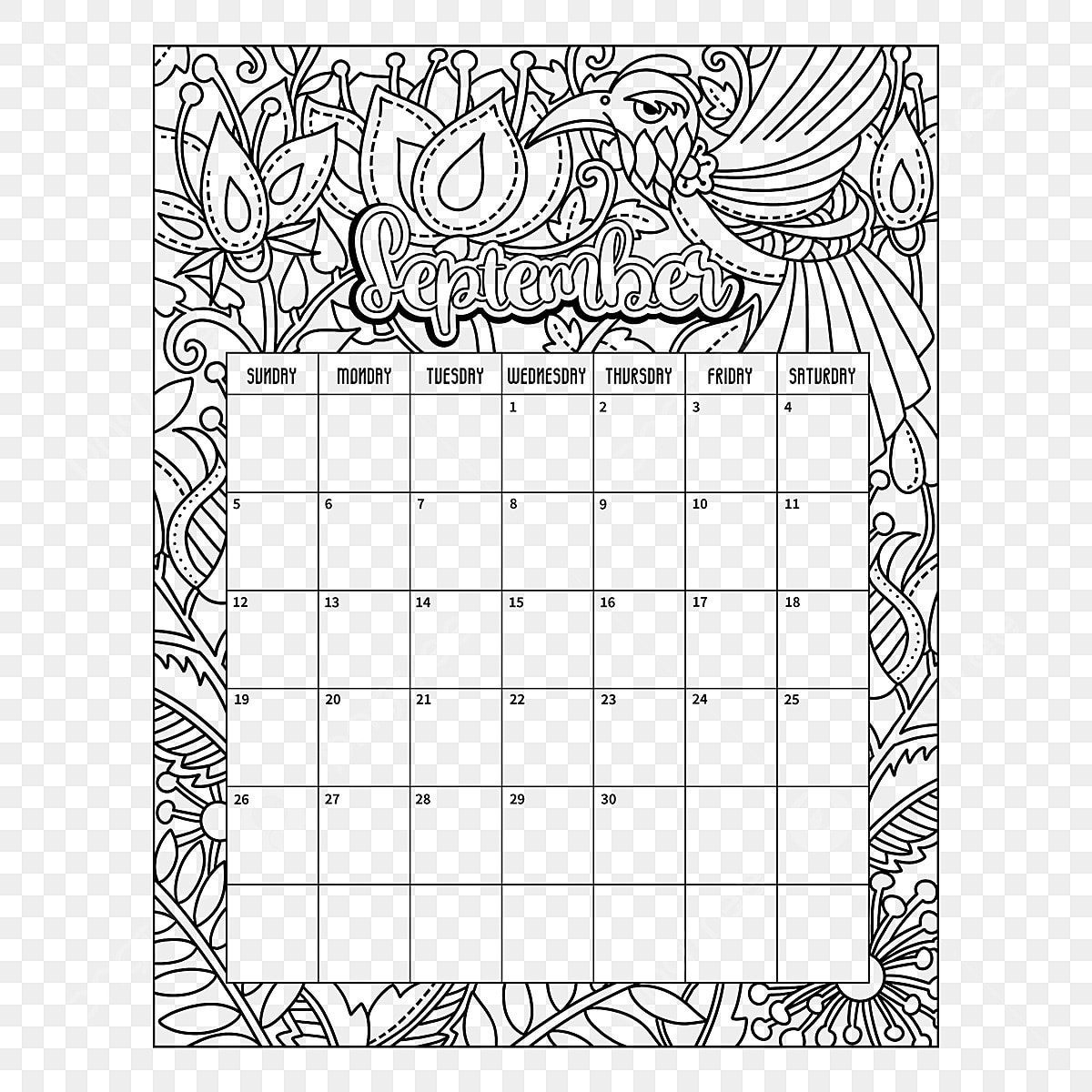 September calendar png transparent simple september coloring card calendar calendar clipart coloring card calendar png image for free download