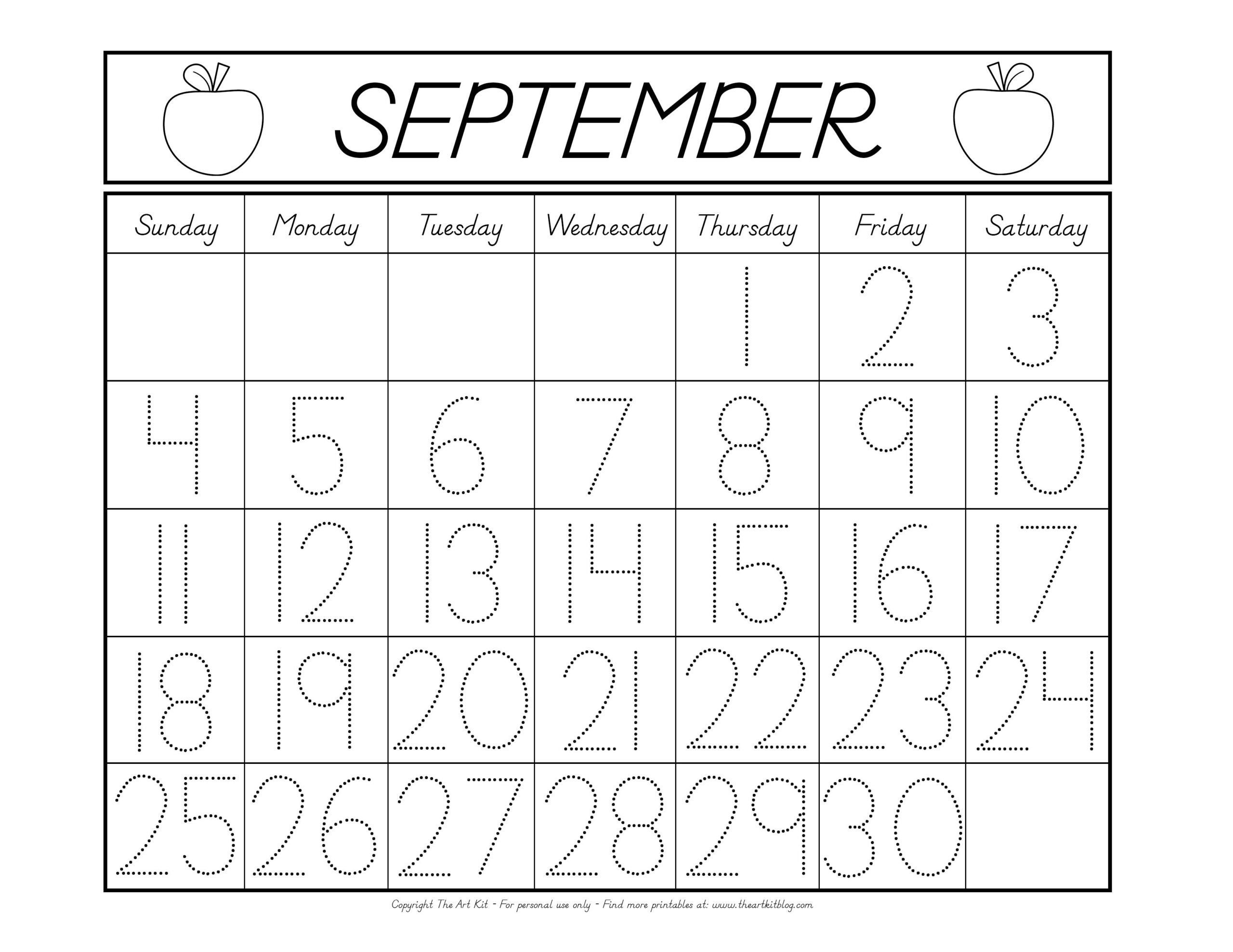 September calendar coloring page free printable download â the art kit