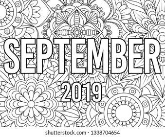 September month coloring page adults mandala stock vector royalty free
