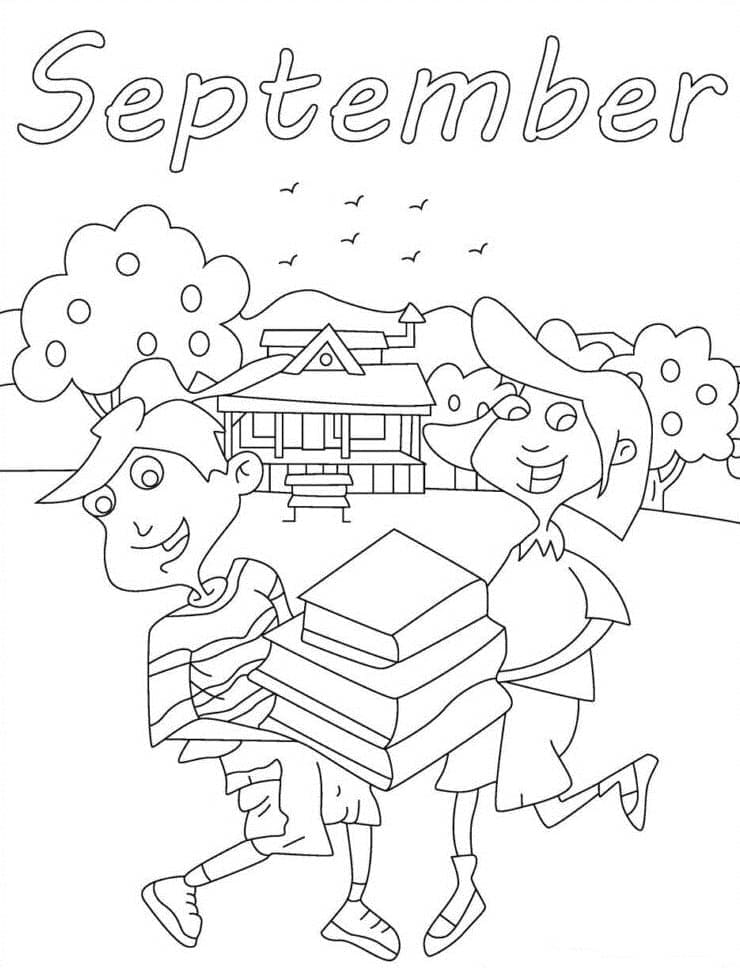 Students and september coloring page