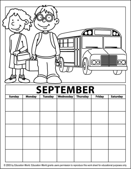 September coloring calendar education world