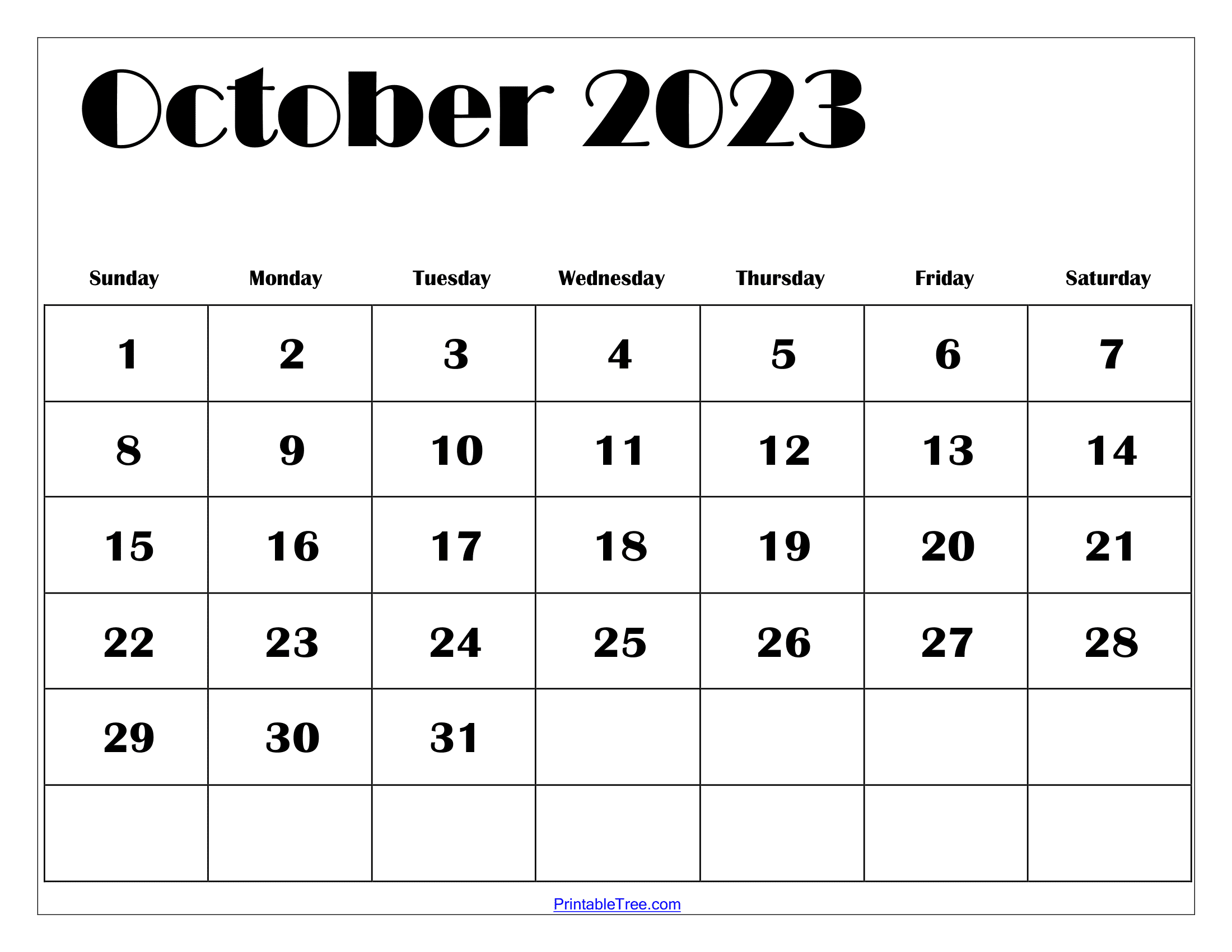 October calendar printable pdf templates free download