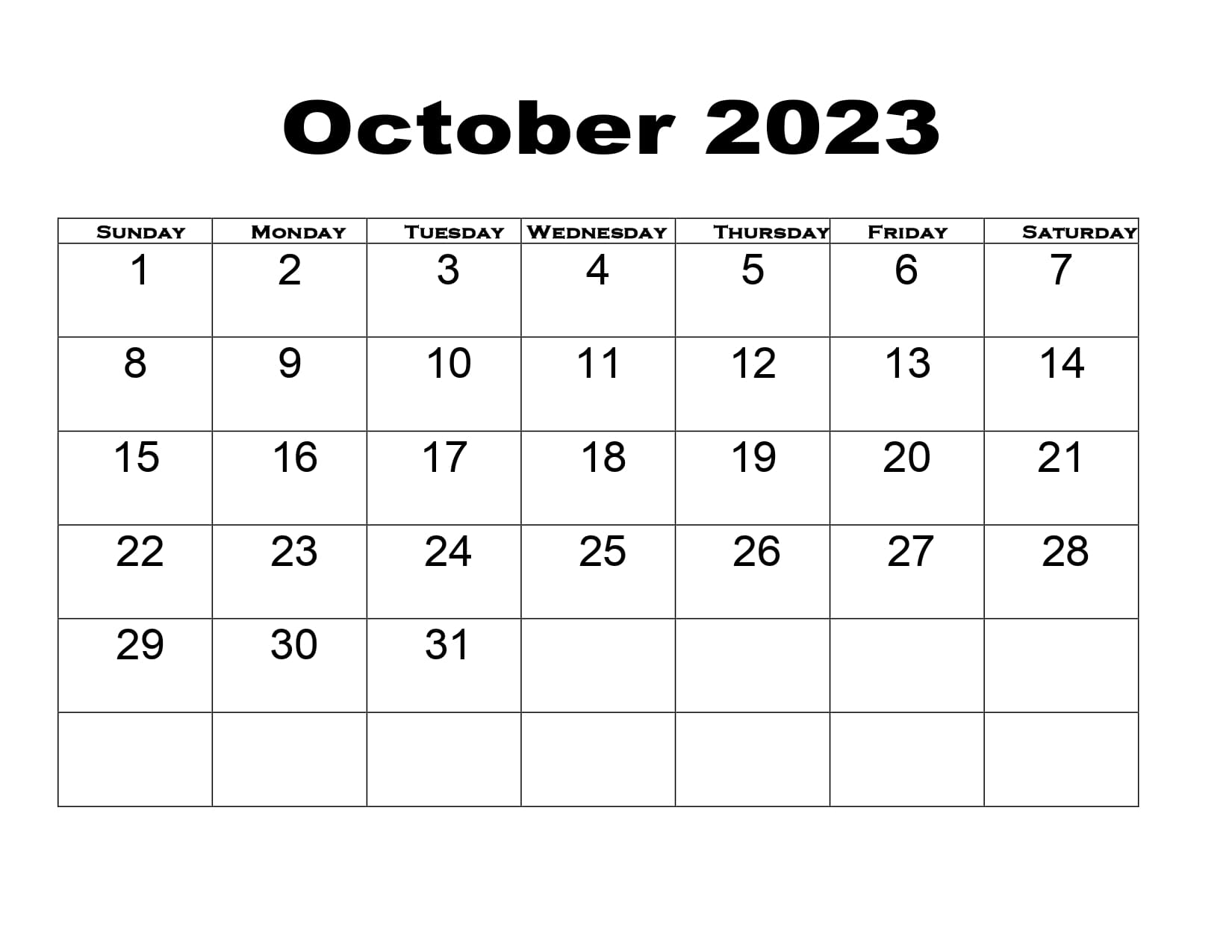 October calendar printable pdf templates free download