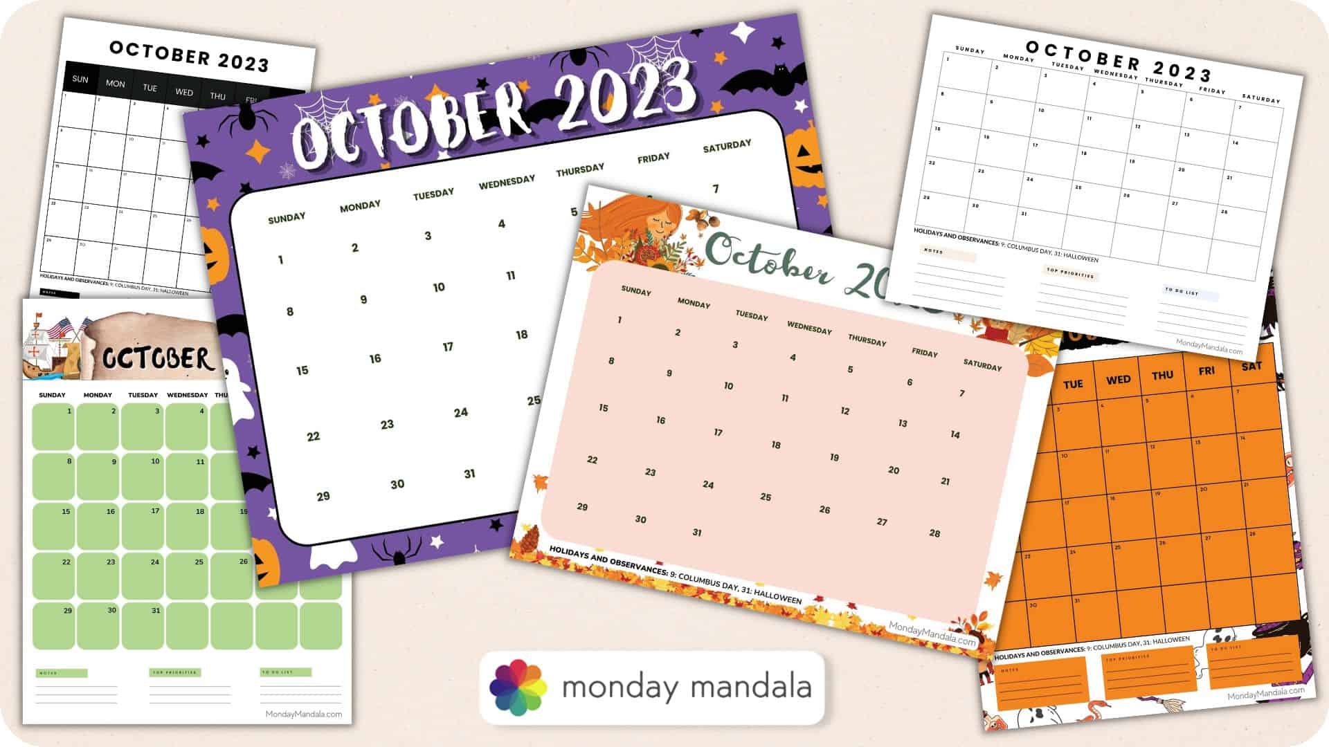 October calendar free pdf printables