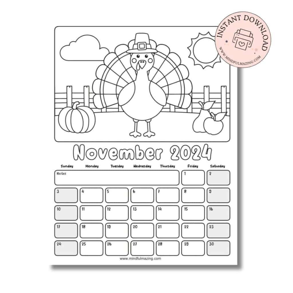 Free printable coloring calendar for kids in â