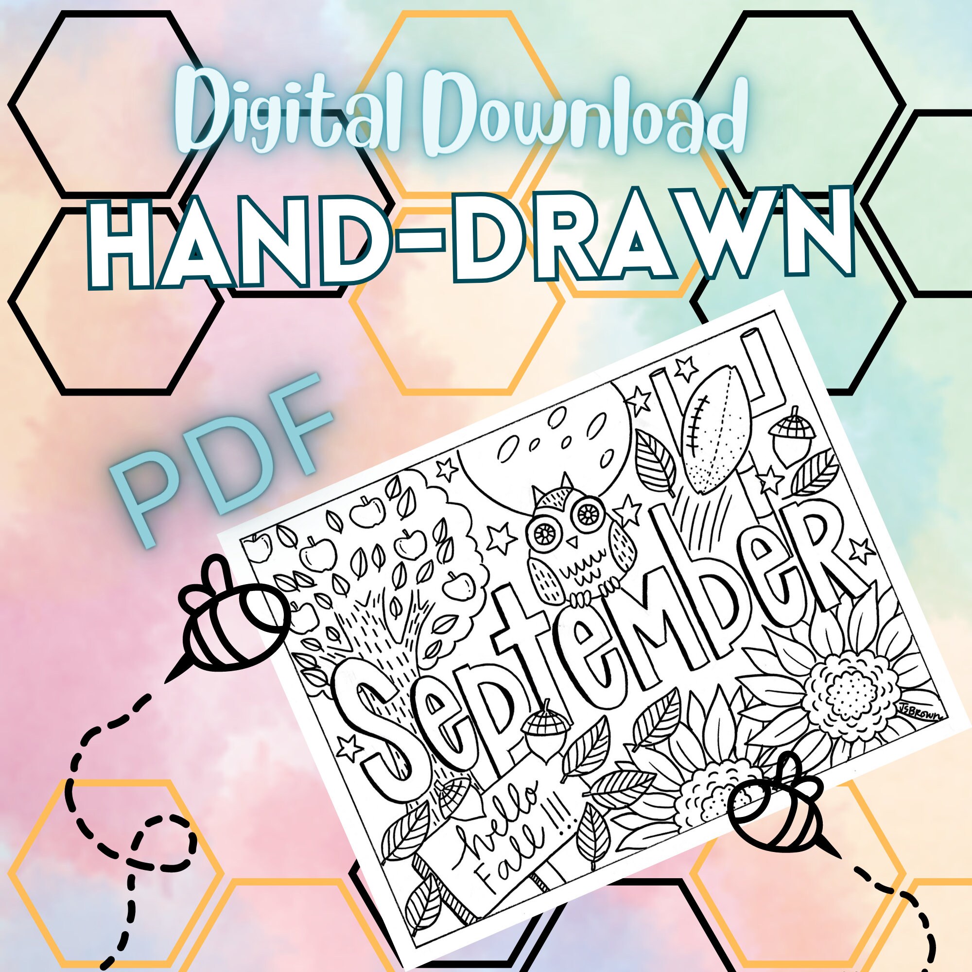 September printable coloring page hand