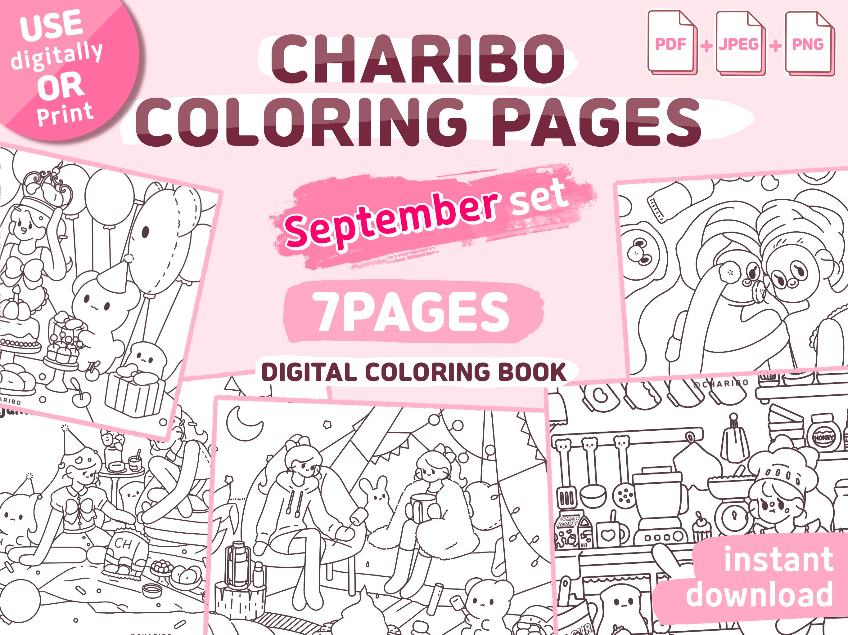 Charibo art september set digital coloring book printable coloring pages adult coloring sheet kids coloring sheet coloring template