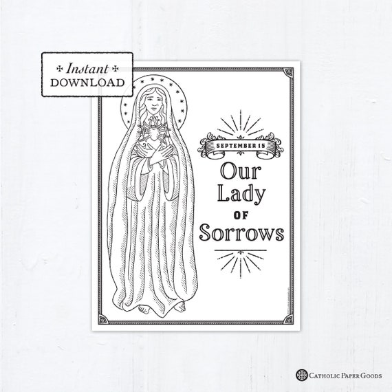 Catholic coloring page our lady of sorrows catholic saints printable marian coloring page digital pdf
