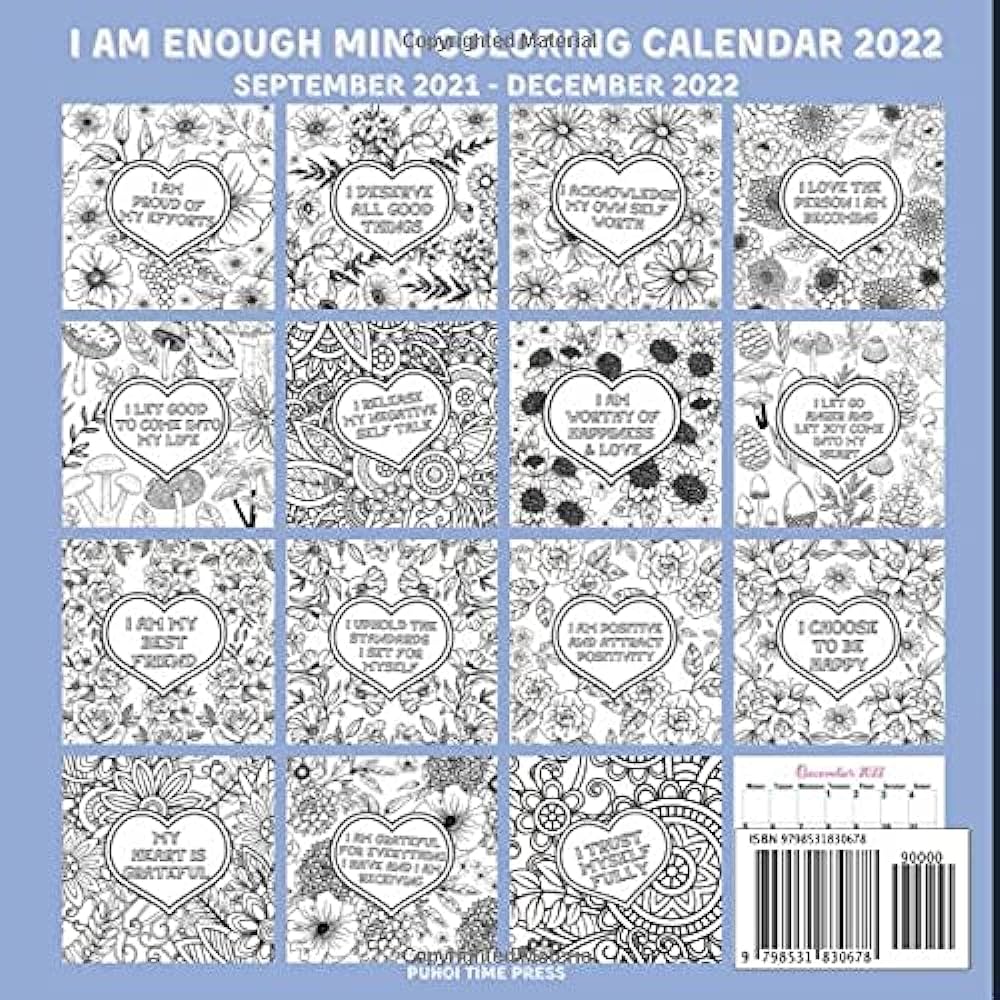 Calendario con texto en inglãs i am enough coloring calendar with self love afirmations septiembre