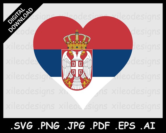 Serbia heart flag svg serbian love shape national country flag digital symbol icon clipart vector cricut cut file png eps jpg jpeg pdf ai