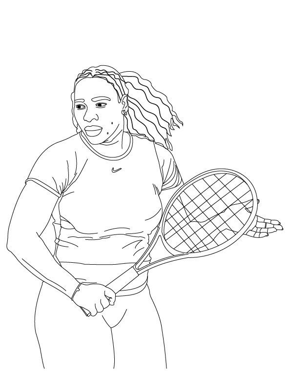 Serena williams preparing to play coloring page