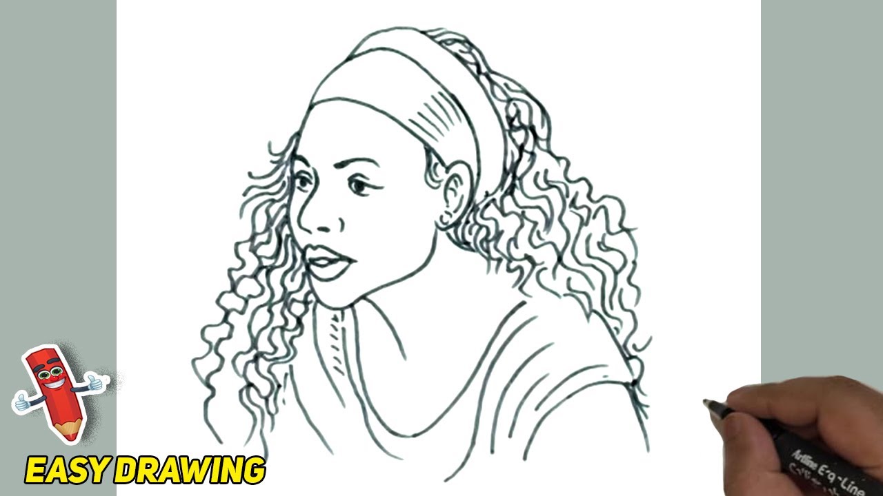 How to draw serena willias portrait easy serena willias face line drawings step by step