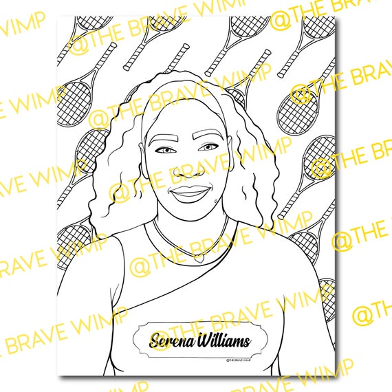 Serena williams coloring page sheroes our time is now digital download
