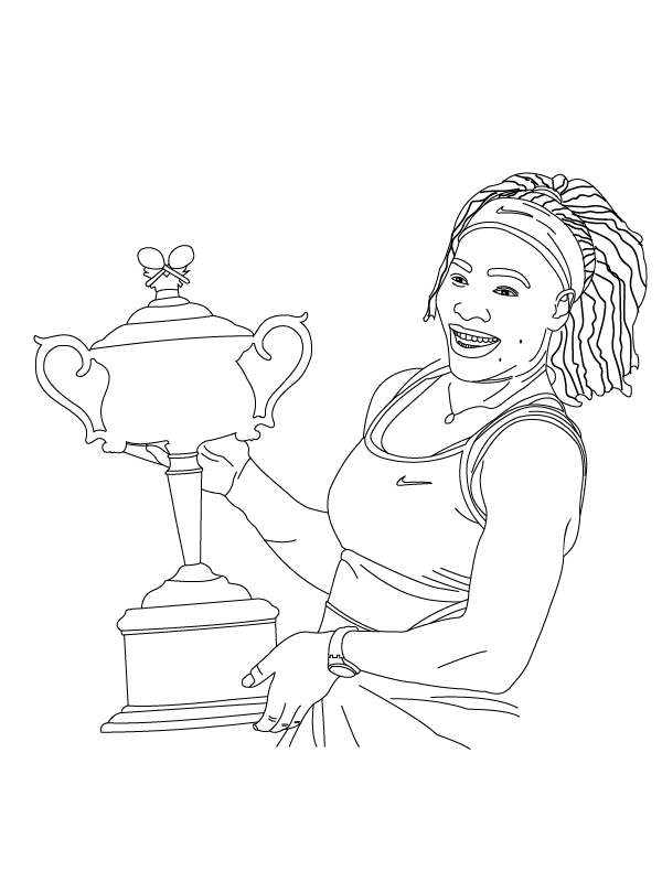 Serena williams with a winning trophy coloring page