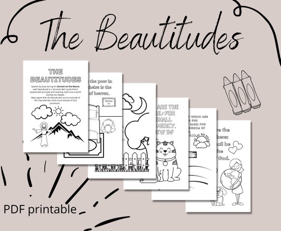 Beautitudes color sheets sermon on the mount pdf printable kid memory scripture memory proverbs