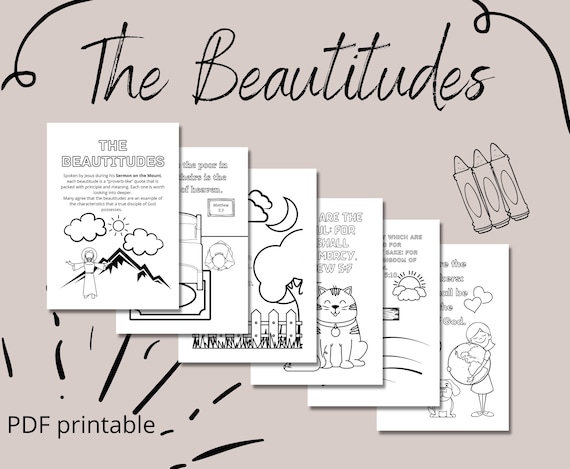 Beautitudes color sheets sermon on the mount pdf printable kid memory scripture memory proverbs