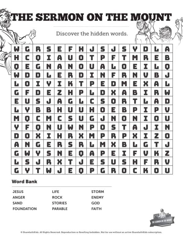 Sermon on the mount beatitudes bible word search puzzles â