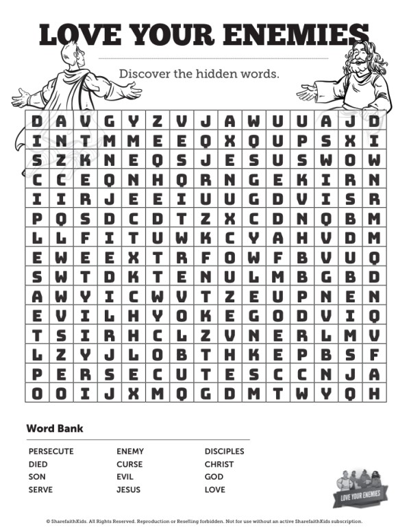 Matthew love your enemies bible word search puzzle clover media