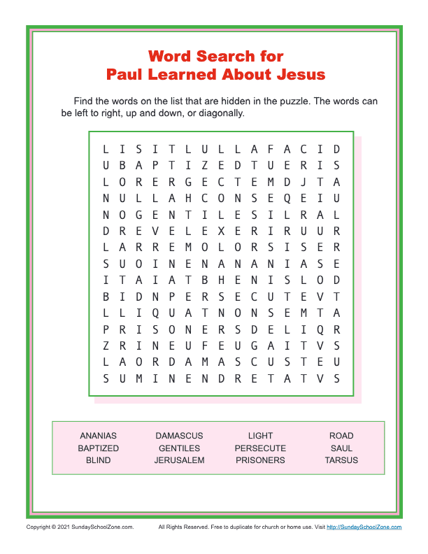 Free printable bible word search activities on sunday school zone