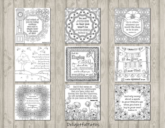 Printable sermon on the mount coloring book for christian adults with bible verses includes the beatitudes and the lords prayer