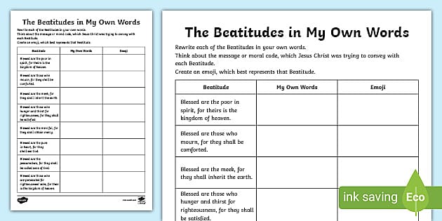The beatitudes in my own words worksheet