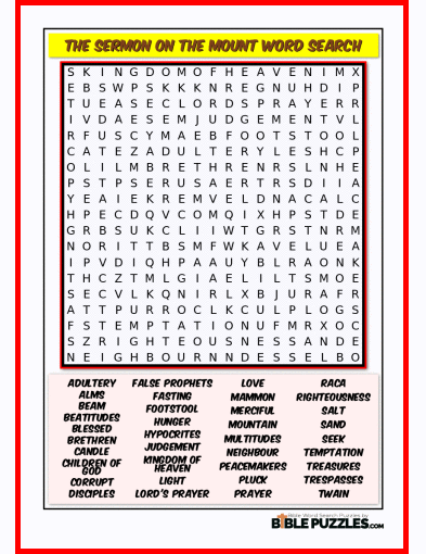 The sermon on the mount bible word search puzzle