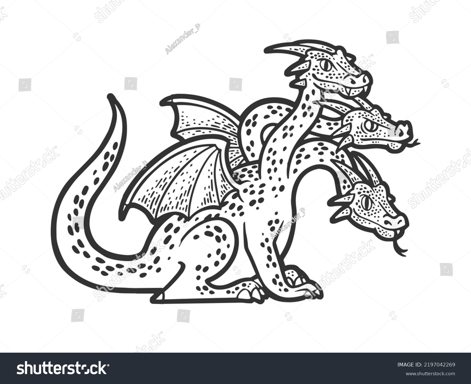 Zmei gorynich three headed dragon serpent stock illustration