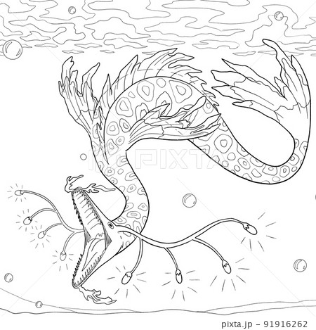 Black and white coloring page ink illustration